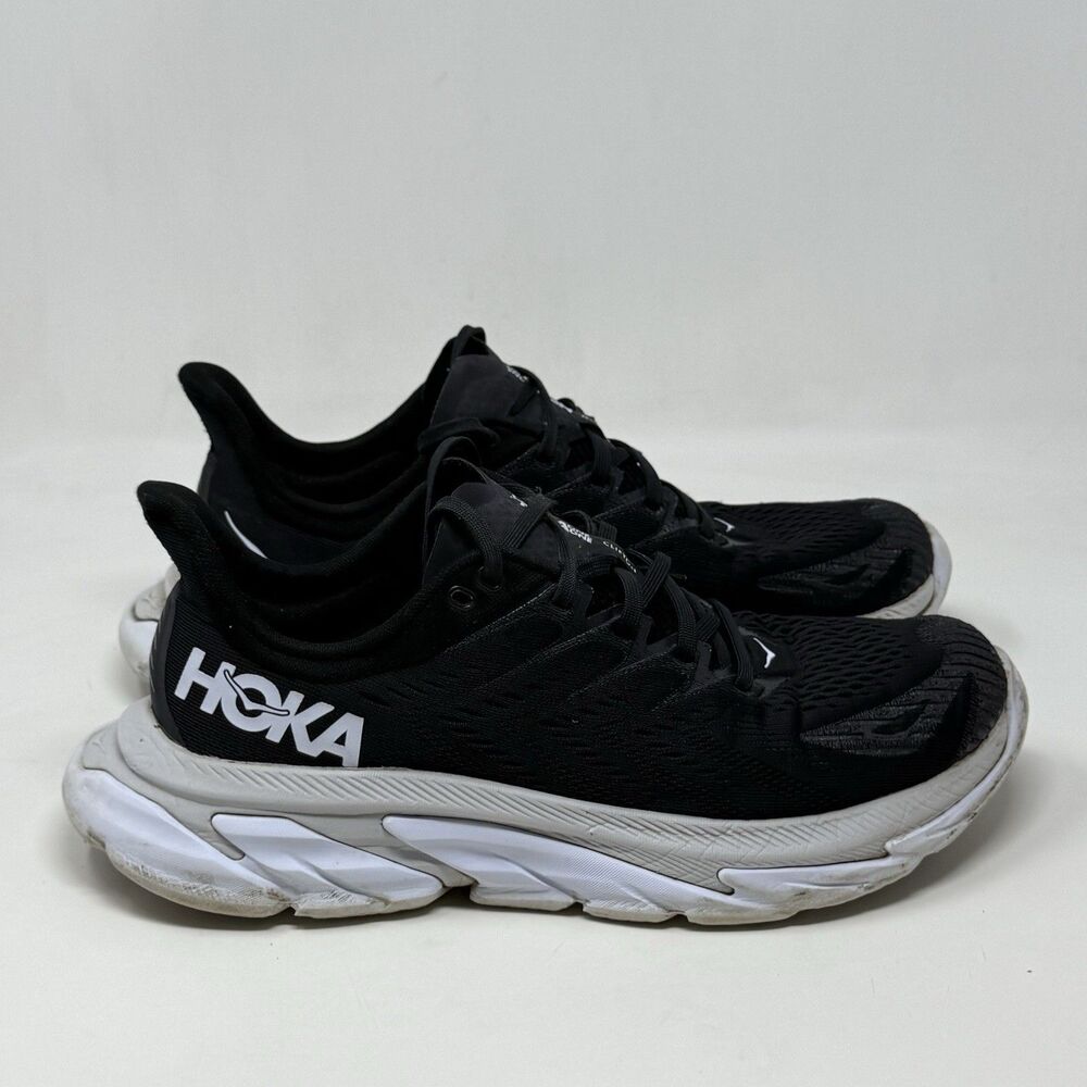 Hoka One One Clifton Edge Womens 10 Black Knit Running Walking Shoes Sneakers